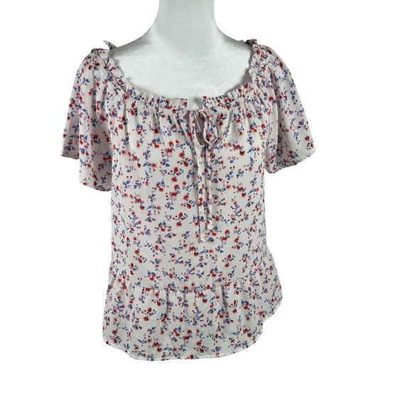 NEW Hippie Rose Juniors White Red Floral Top Blouse Shirt Medium Cropped - Picture 1 of 4